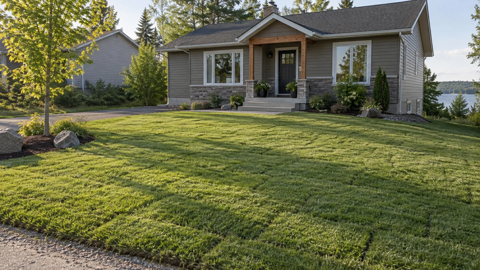 Freshly laid Kentucky Bluegrass on a Northern Ontario residential lawn.